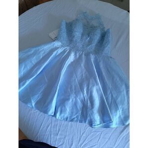 New Large Witness of Love Light Blue Lace Sequin Prom Wedding Bridal Party Dress